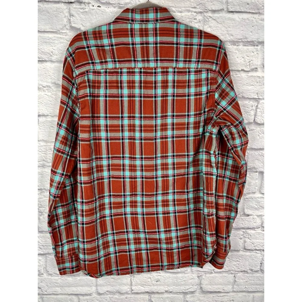 SCOTCH AND SODA AMSTERDAM Men's Burnt Orange Turquoise Plaid Button Down Large - Picture 6 of 6